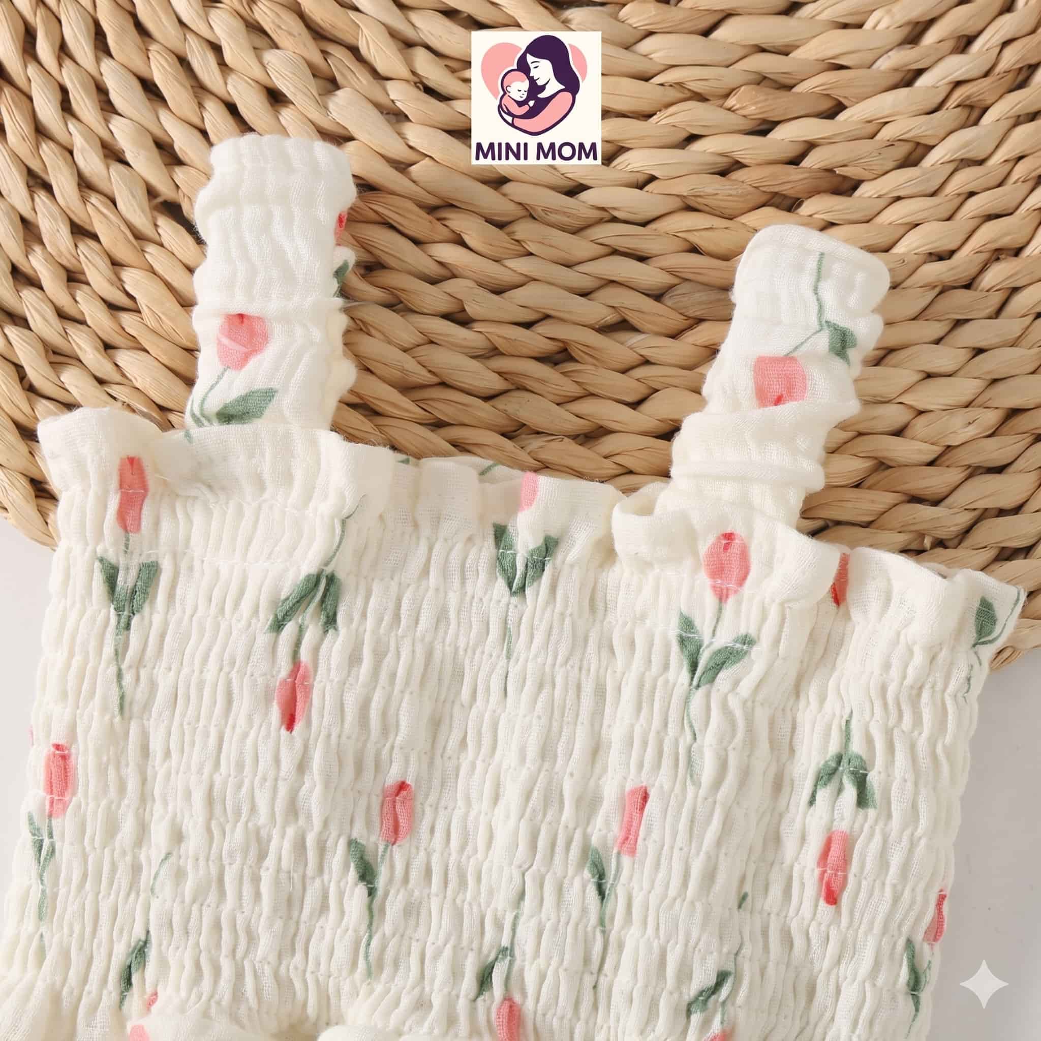 Baby girl sleeveless smocked romper tulip floral dress with hat – cotton linen Bangladesh