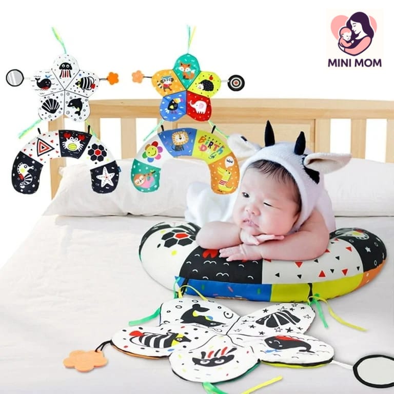Baby Tummy Time Pillow with Mirror, Crinkle & Teether Toys -Sensory Play Mat for Newborns 0-12 Months