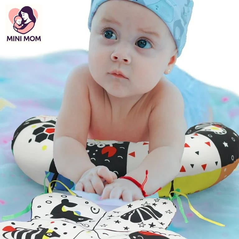 Baby Tummy Time Pillow with Mirror, Crinkle & Teether Toys -Sensory Play Mat for Newborns 0-12 Months