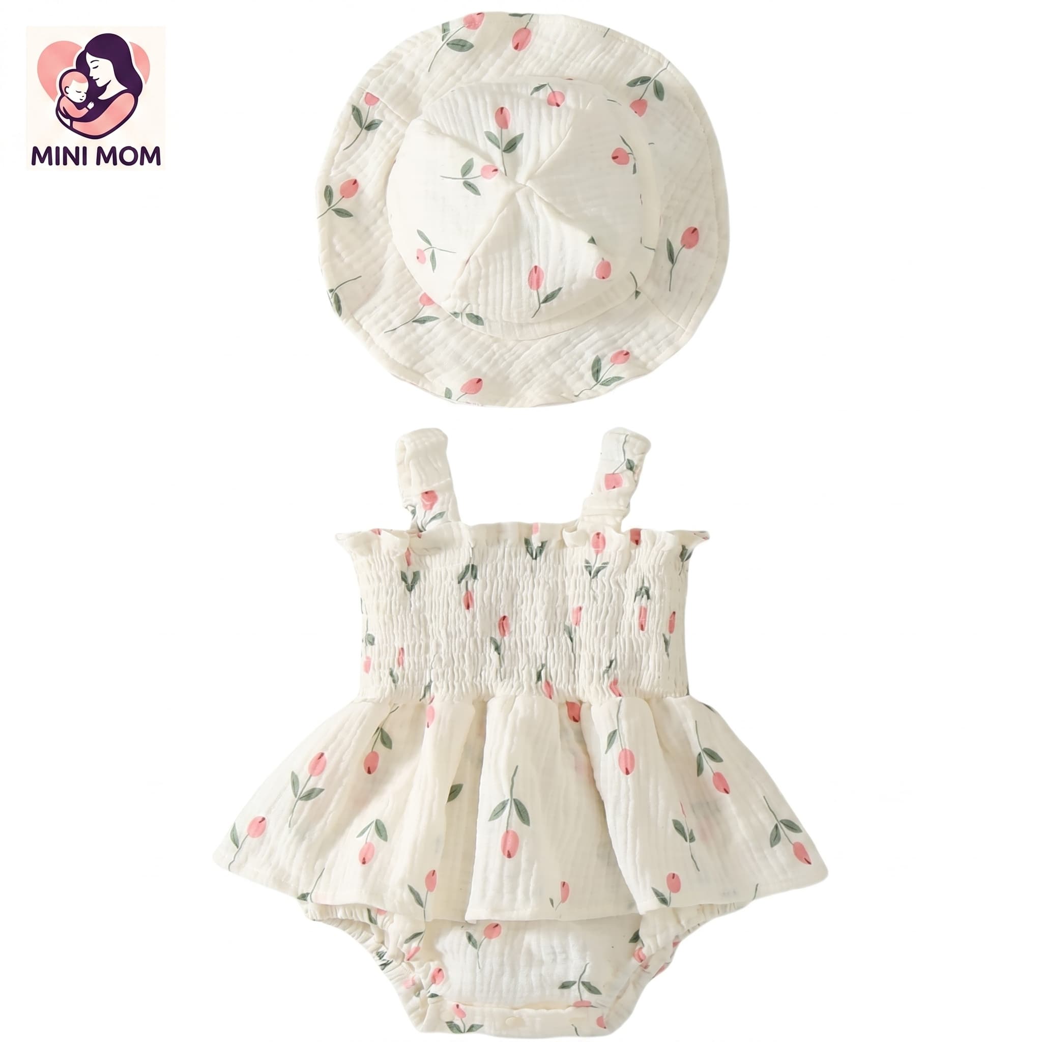 Baby girl tulip print cotton sun hat matching romper set – Mini Mom BD