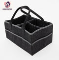 Black storage bin with handles on a white background, featuring the 'MINI MOM' brand.