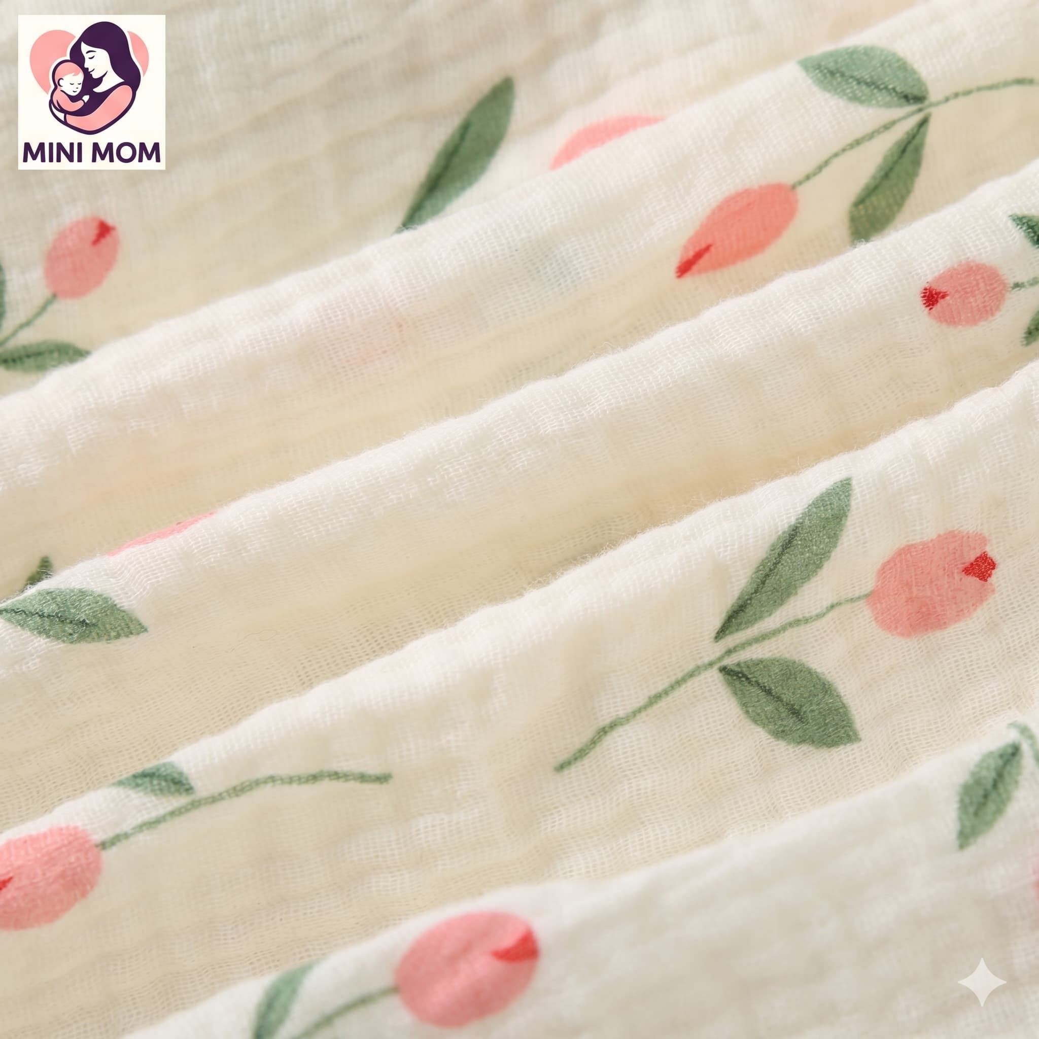 Close-up baby girl cotton linen tulip print smocked romper fabric detail Bangladesh