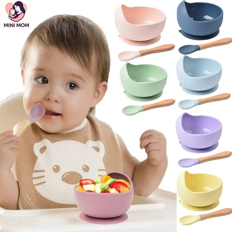 Strong Suction, Large Silicone Bowl with Speen for Toddlers Babies Prevent Food Dropping